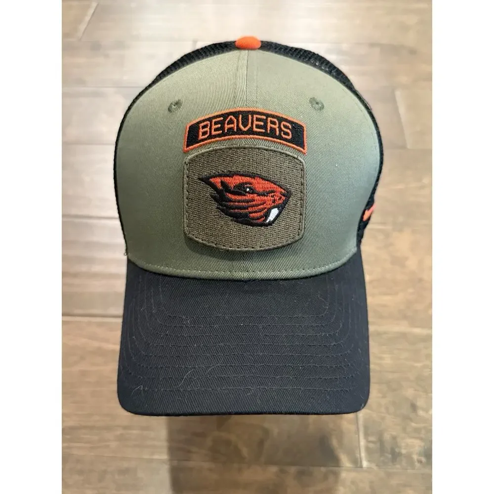 Nike Mens Olive Black Oregon State Beavers Military Appreciation Trucker Hat M/L